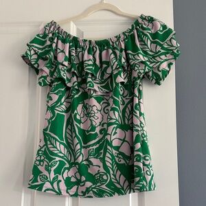 Charter Club Green and Pink Floral Off-Shoulder Blouse
